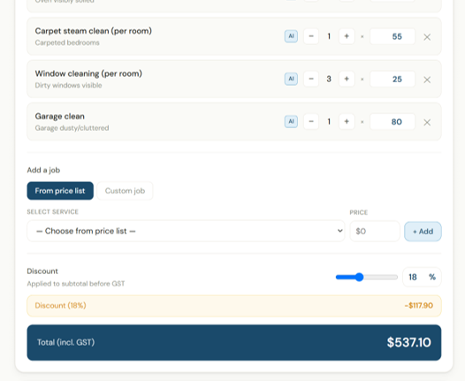 Clean Quote Now quoting tool screenshot