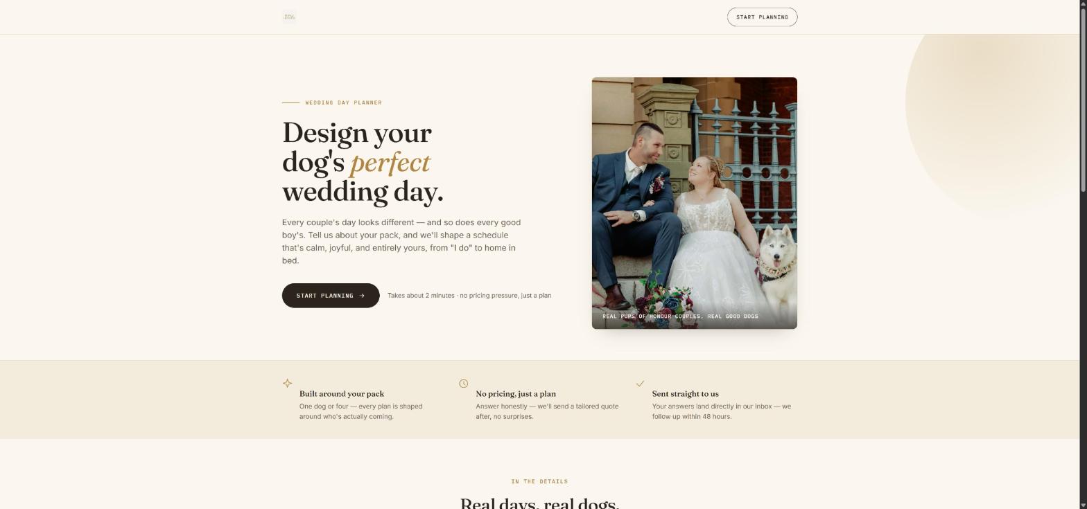 Pups of Honour website homepage screenshot